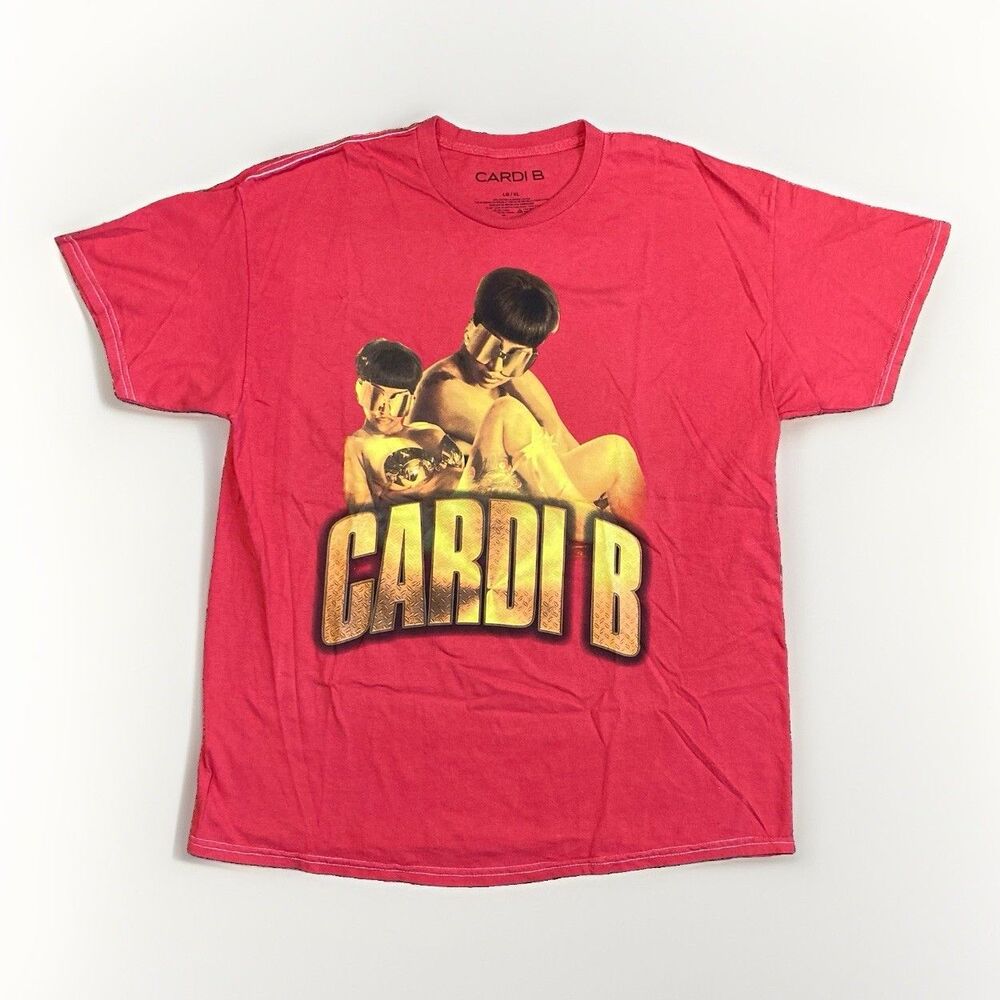 Cardi B Hip Hop Female Latin Rap Red & Gold Logo T Shirt Size L/XL